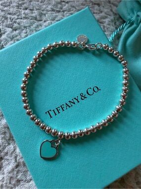 Tiffany & Co. Silver Beaded Bracelet with Turquoise Heart Charm